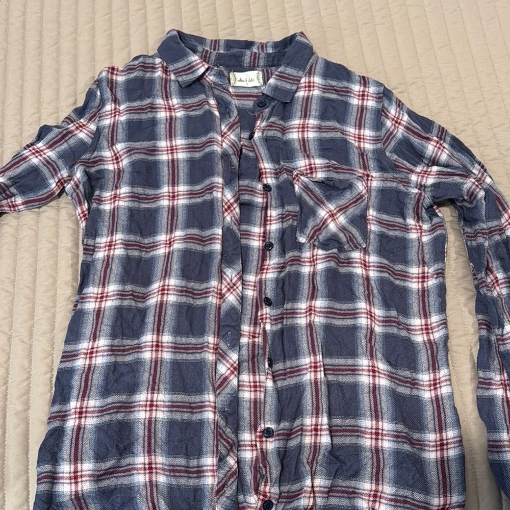 Altar'd State Blue and Red Plaid Button Down Shirt